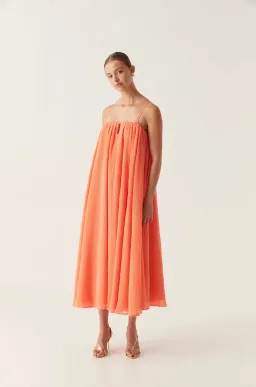 AJE Filigree Sweetheart Midi Dress Sunset Orange Size 8  for rent on The Volte - image 1
