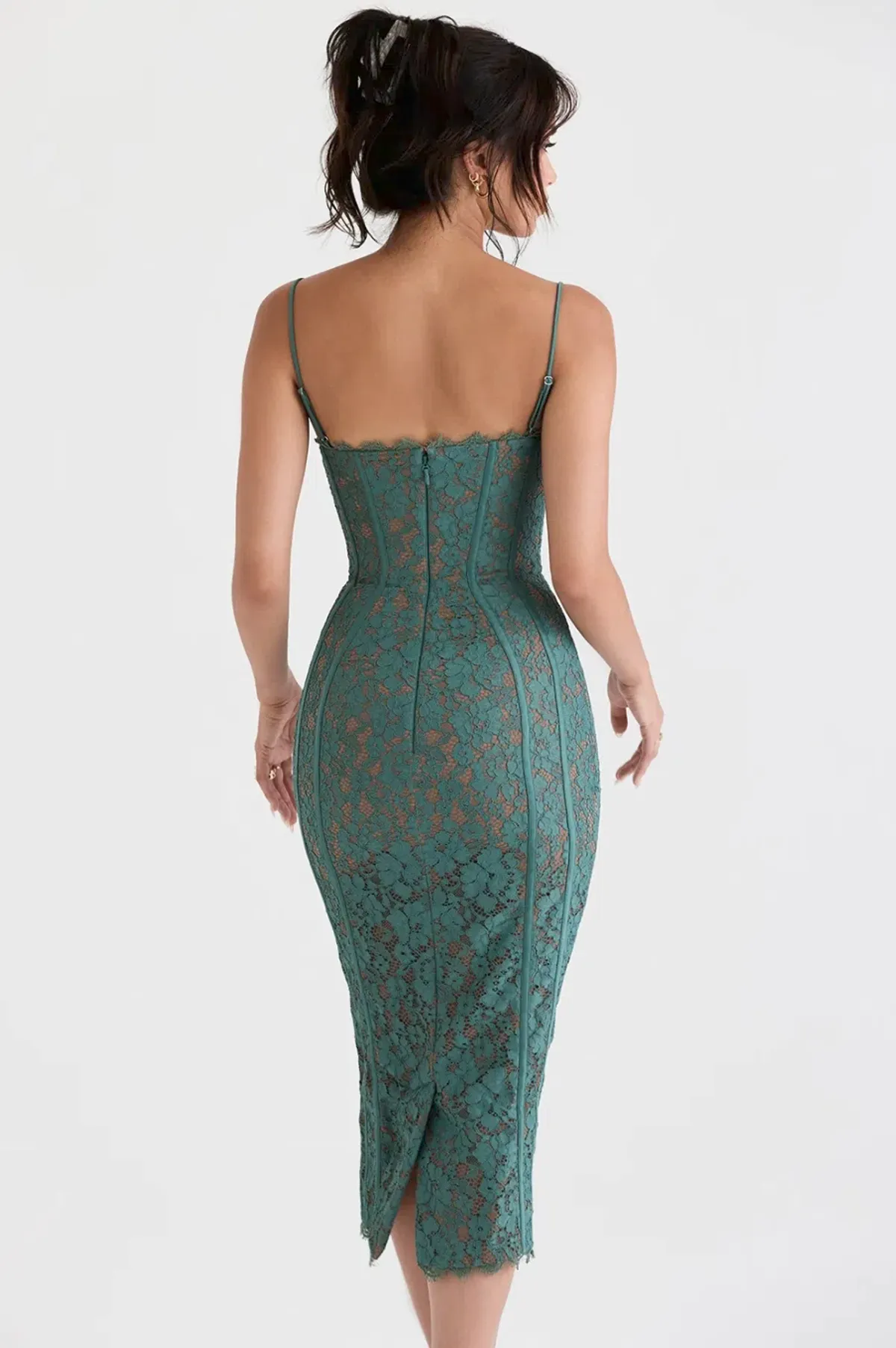 House of CB Joelle Forest Lace Midi Dress Green Size 10 - Image 2