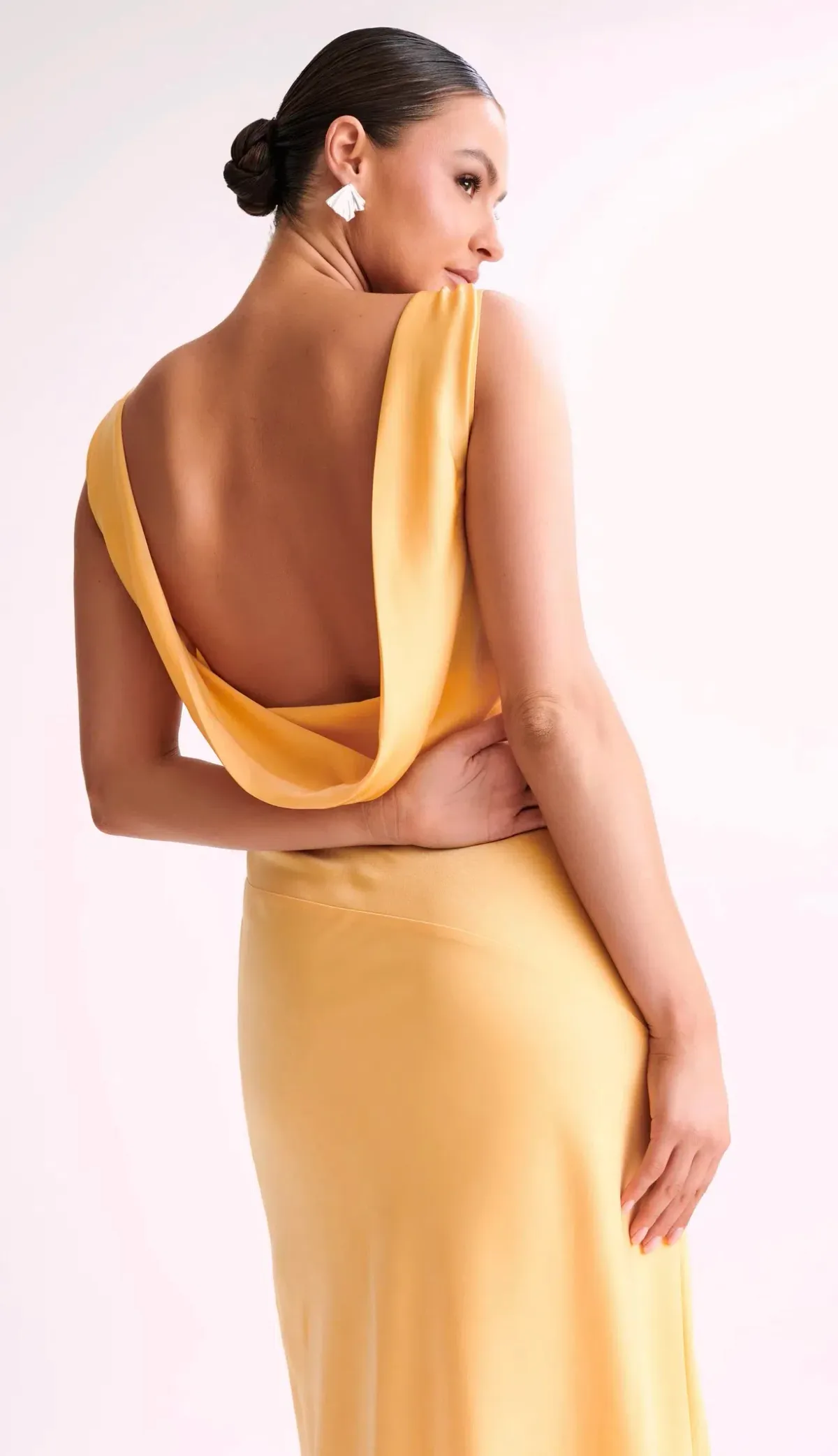 Meshki Maxi Nadia Satin Dress With Back Cowl Lemon Size S/AU 8 - Image 2