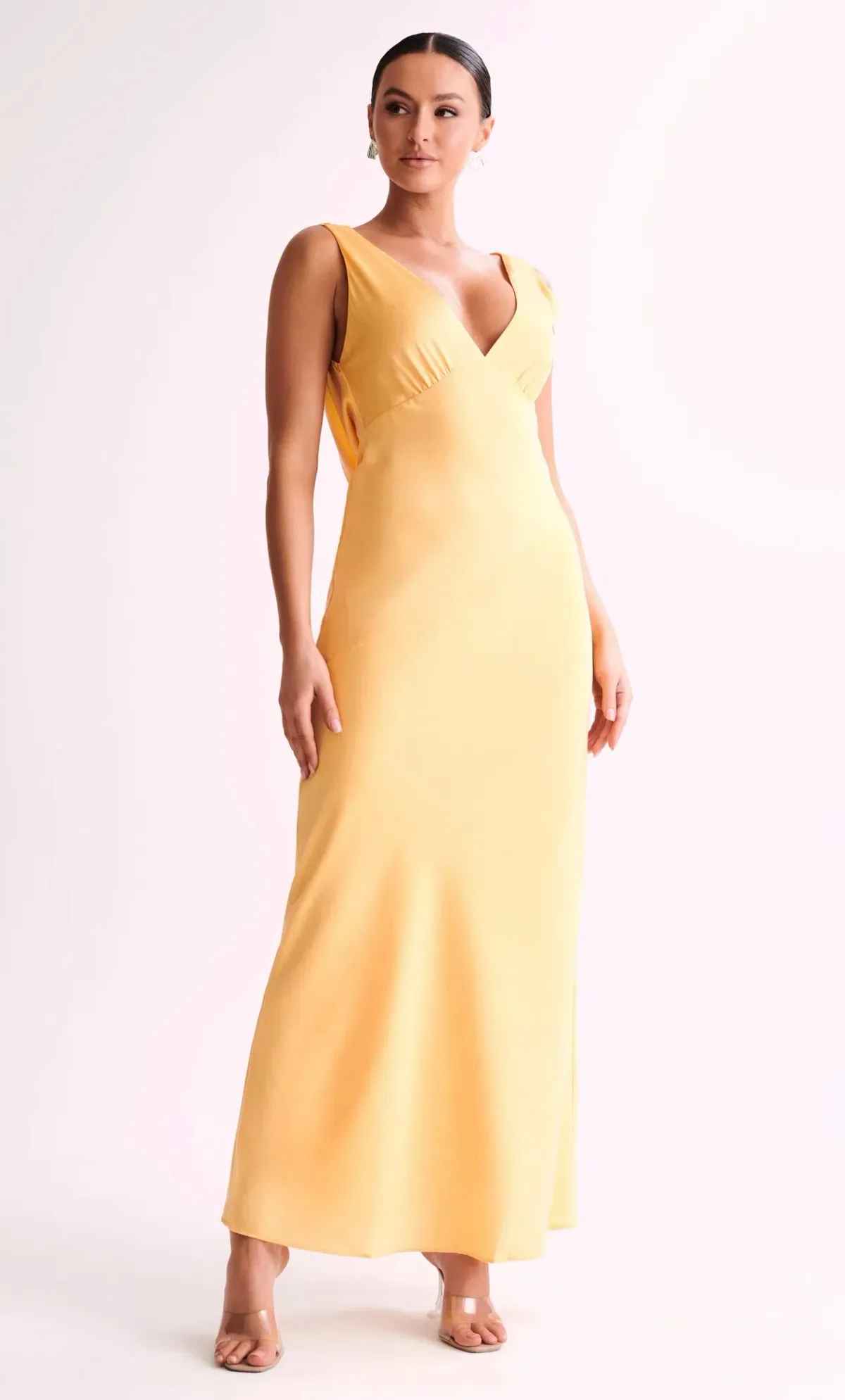 Meshki Maxi Nadia Satin Dress With Back Cowl Lemon Size S/AU 8 - Image 1