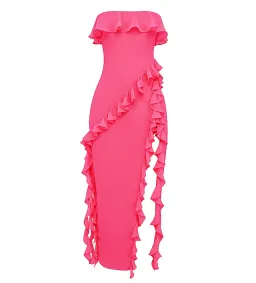 House of CB Sarina Ruffle Maxi Dress Fuchsia Size XS / AU 6 for rent on The Volte - image 4