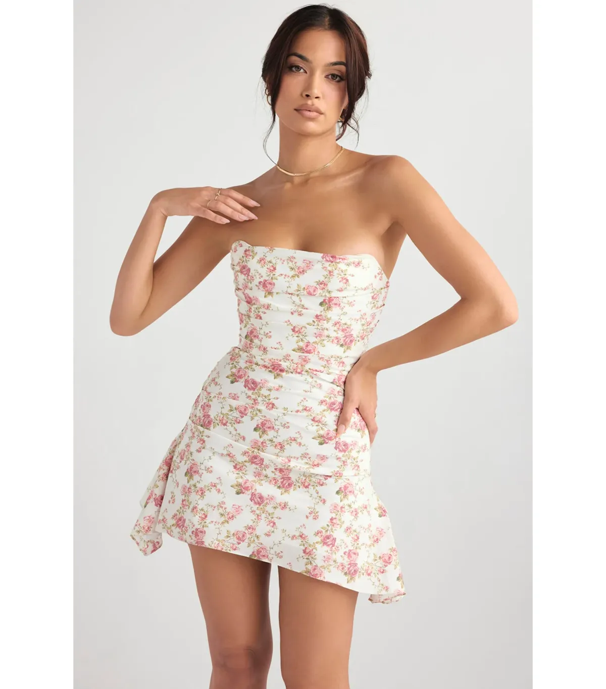 House Of CB Jasmine Draped Strapless Corset Dress Rose Print Size M / AU 10 - Image 2