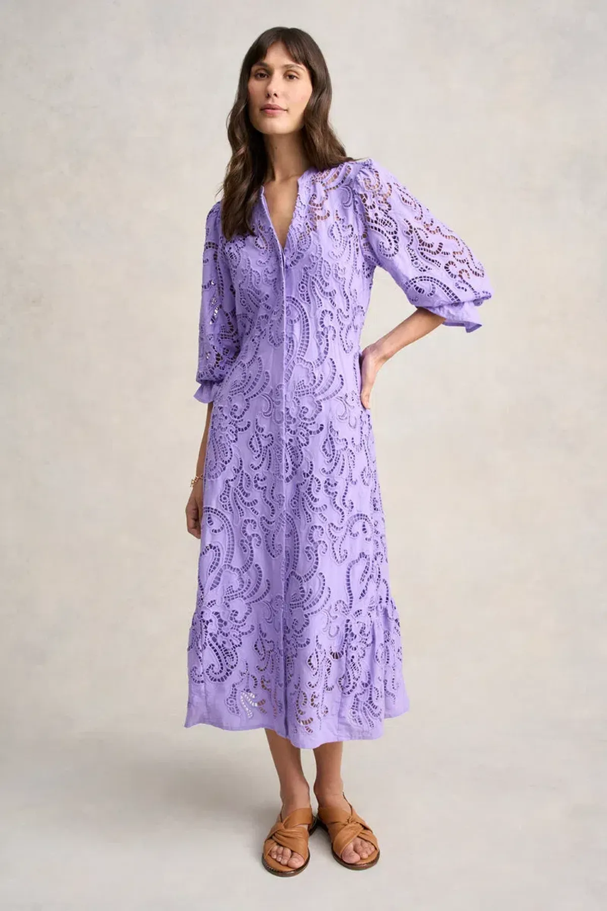 Blue Illusion Broderie Lace Midi Dress Bright Lilac Size 8/XS - Image 1