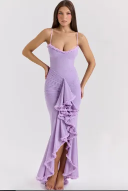 House of CB Gabbi Orchid Mesh Ruffled Front Gown Purple Lilac Size S AU 8 for rent on The Volte - image 1