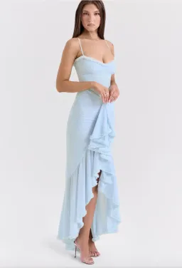 House of CB Gabbi Ice Blue Mesh Ruffled Front Gown Size AU 6 for rent on The Volte - image 6