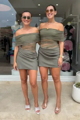 Benni Nico Off Shoulder Mini Dress Khaki Size 10 for rent on The Volte - image 2