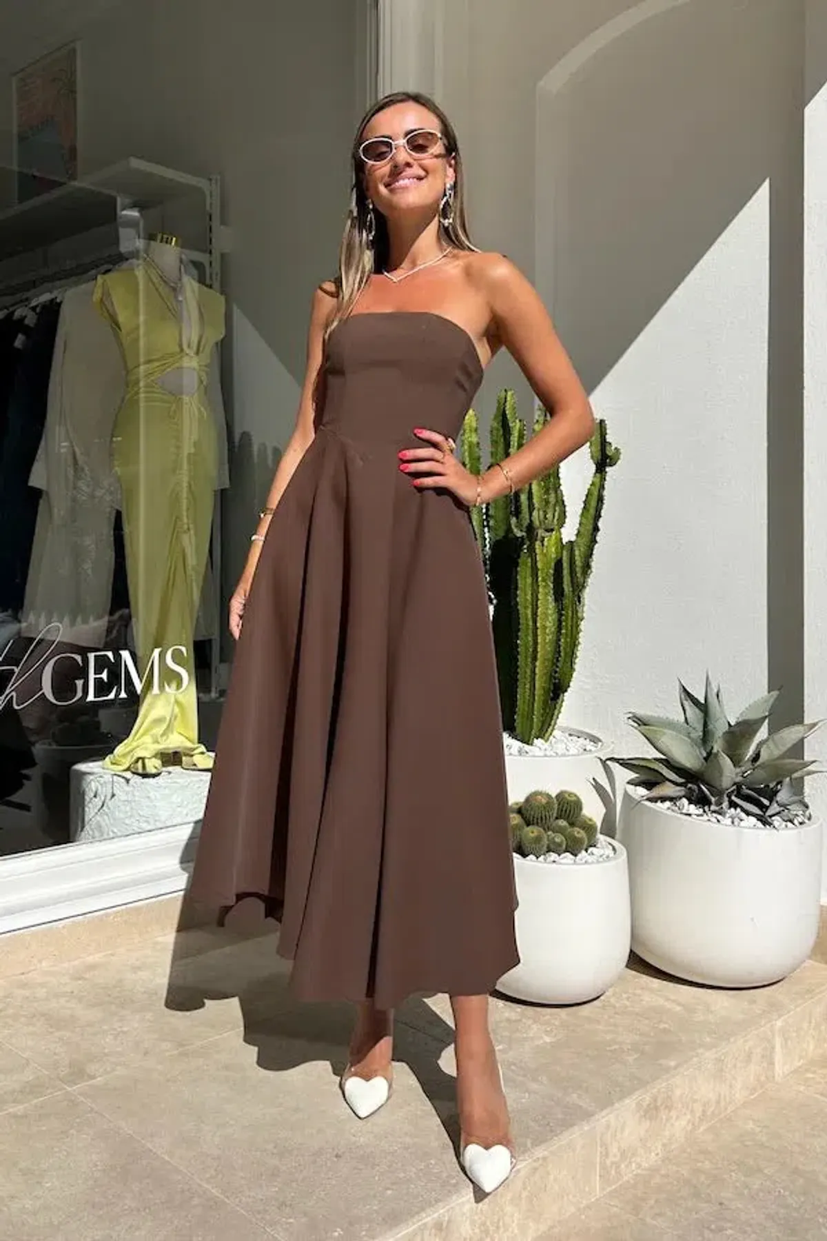 Odd Muse The Ultimate Strapless Jersey Midi Brown Size L/AU 12 - Image 2