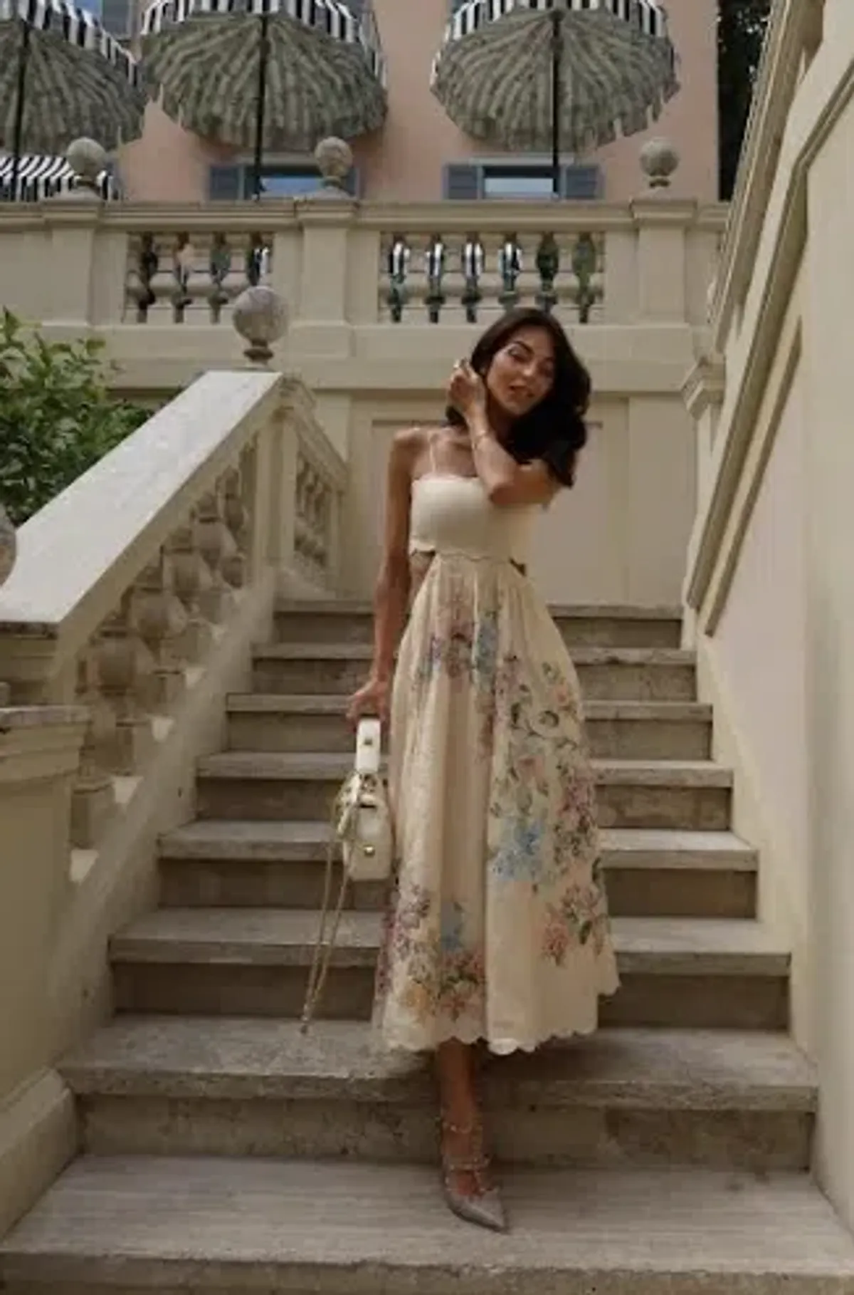 Zimmermann The Halliday Scallop Midi Dress in Cream Watercolour Floral Size 2 / AU 12 - Image 3