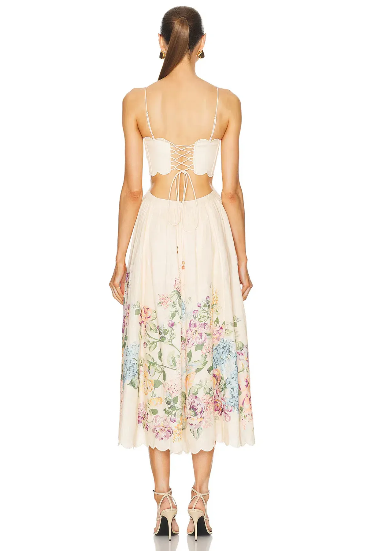 Zimmermann The Halliday Scallop Midi Dress in Cream Watercolour Floral Size 2 / AU 12 - Image 8