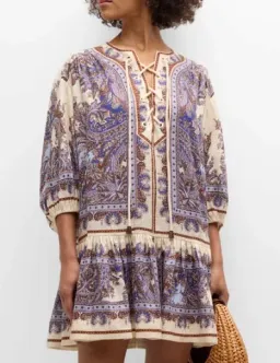 Zimmermann Ottie Eyelet Paisley Linen Mini Dress Size AU 8 for rent on The Volte - image 3