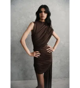 De La Vali Ravenna Mini Dress in Chocolate Brown Jersey Size AU 12 for rent on The Volte - image 6