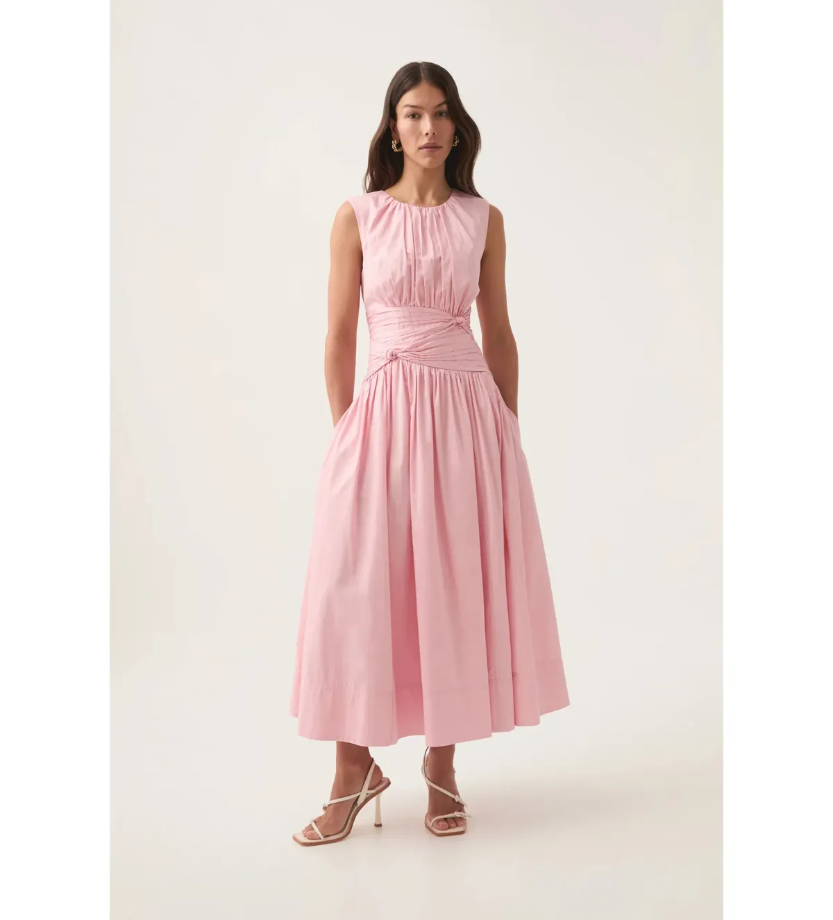 Aje Agatha Knot Waist Midi Dress Pink Size AU 14 - Image 3