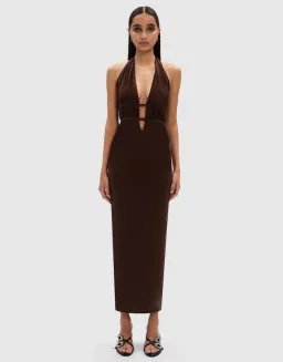 Misha Celine Mesh Midi Dress Espresso Size 6/XS for rent on The Volte - image 1