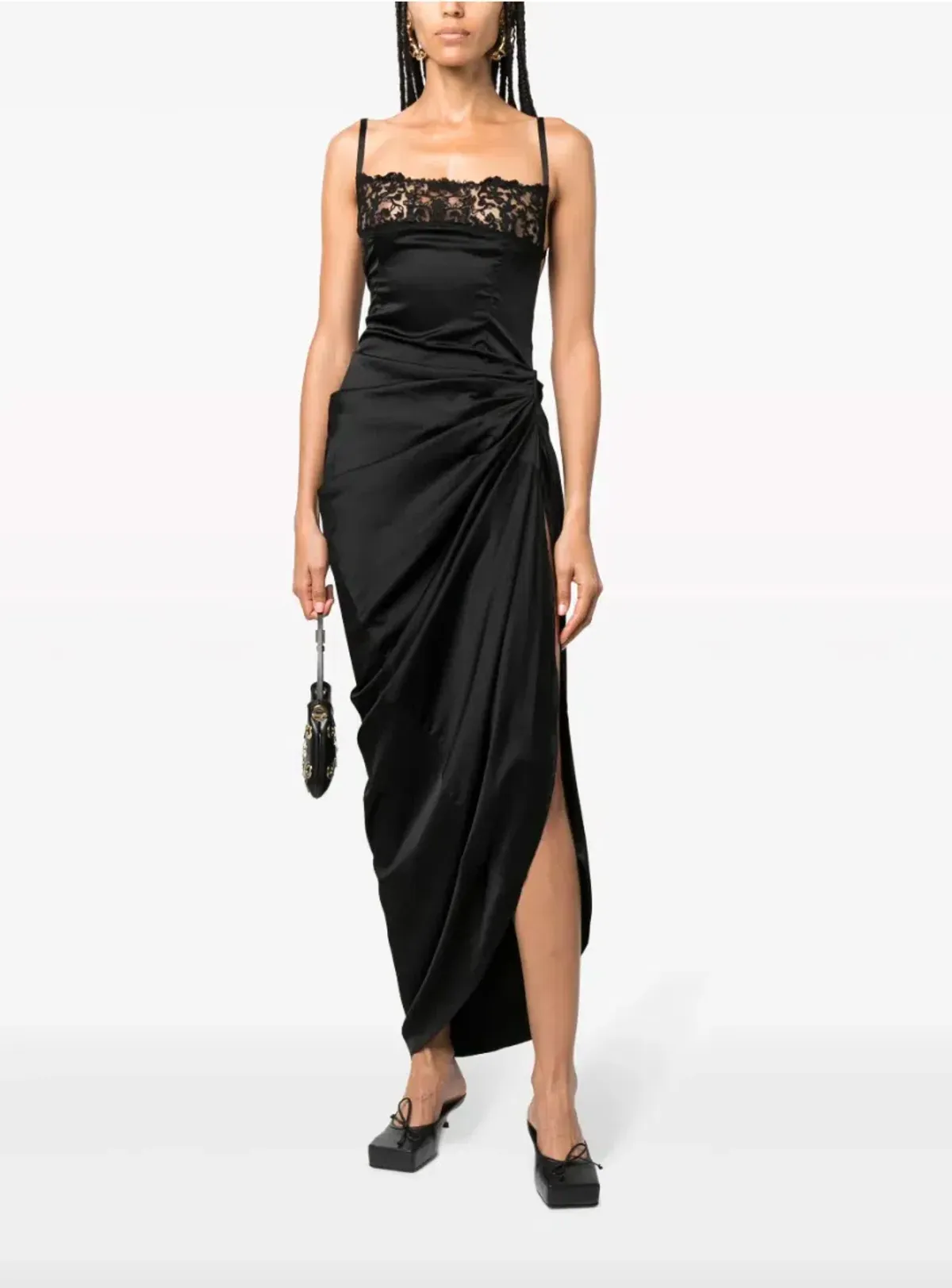 Jacquemus La Saudade Floral-Embroidered Asymmetric Maxi Dress Black Size 8 - Image 1