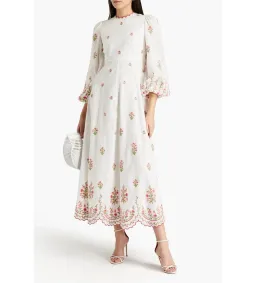 Zimmermann Poppy Floral-Embroidered Linen-Blend Midi Dress White Size 3/AU 14  for rent on The Volte - image 2