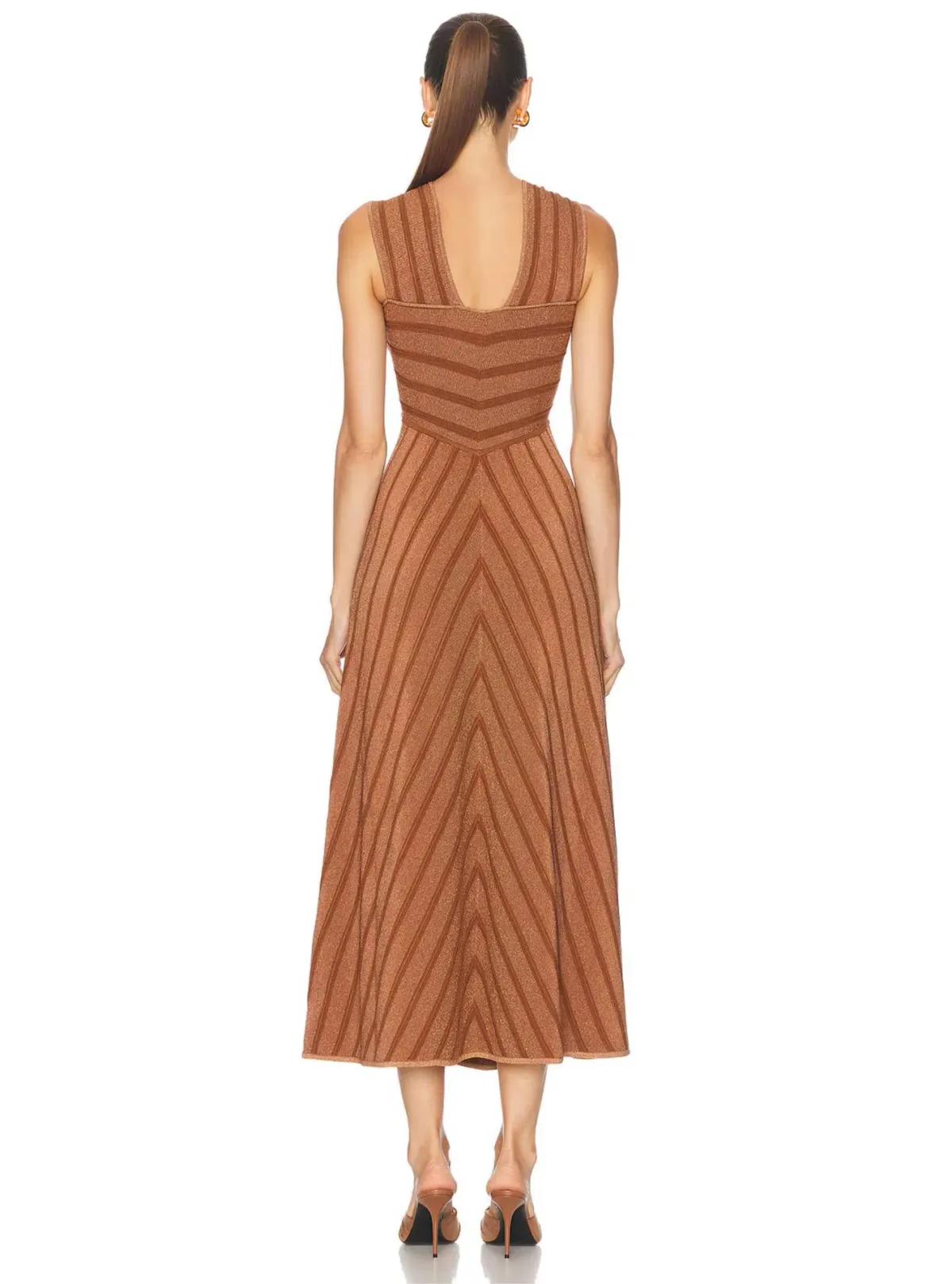Zimmermann Illuminate Halter Midi Dress in Metallic Bronze Stripe Size 1 / AU 10 - Image 3