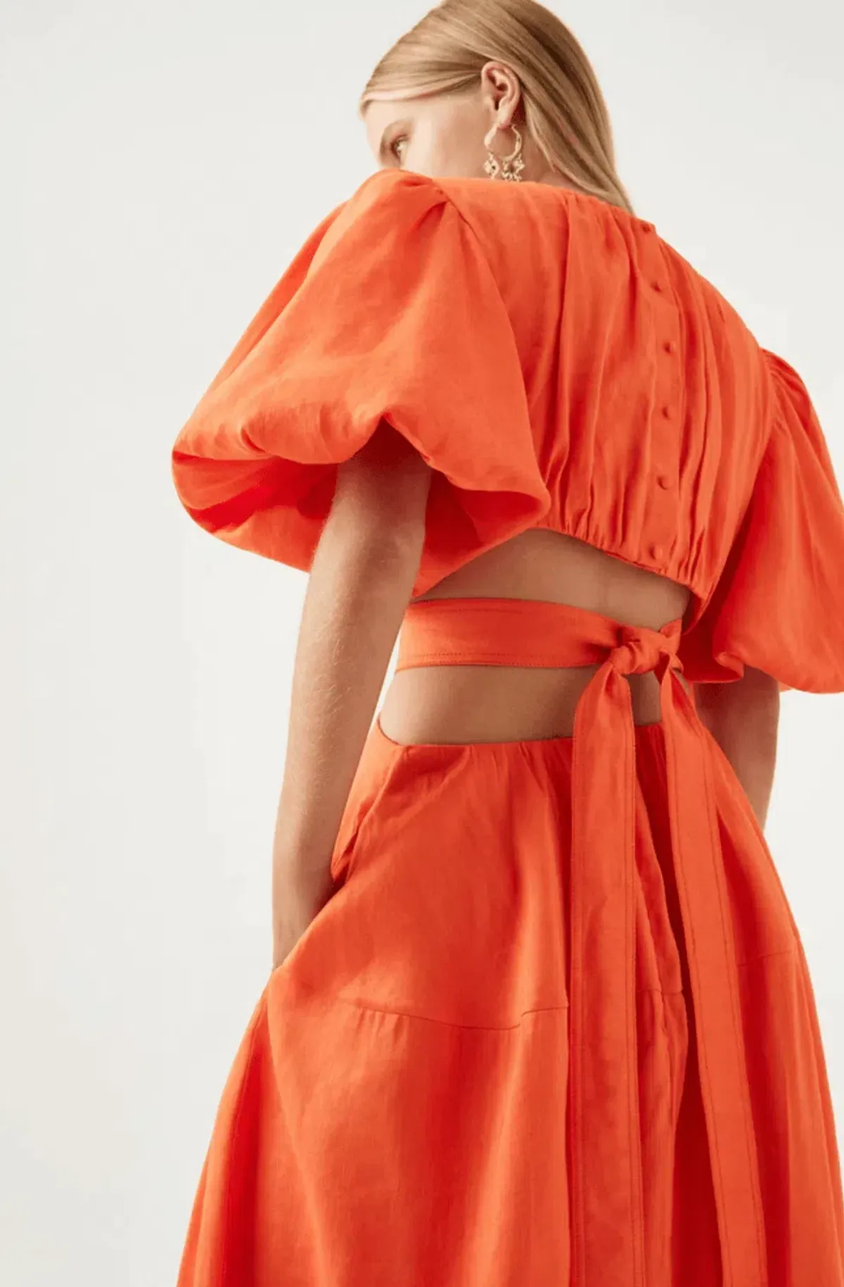 Aje Cosette Tie Back Midi Dress Orange Size 6 - Image 3