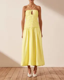 Shona Joy Thea Keyhole Midi Dress Yellow Size AU 8 for rent on The Volte - image 1
