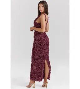 House Of CB Carena Merlot Plunge Floral Appliqué Maxi Dress in Burgundy Size XL/ AU 14 for rent on The Volte - image 5