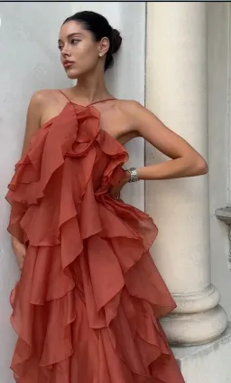 Aje Pandorea Maxi Dress Coral Clay Size 16  for rent on The Volte - image 3