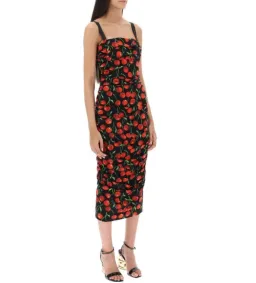 Dolce & Gabbana Cherry-Print Ruched Midi Dress Black Size AU 10 for rent on The Volte - image 2