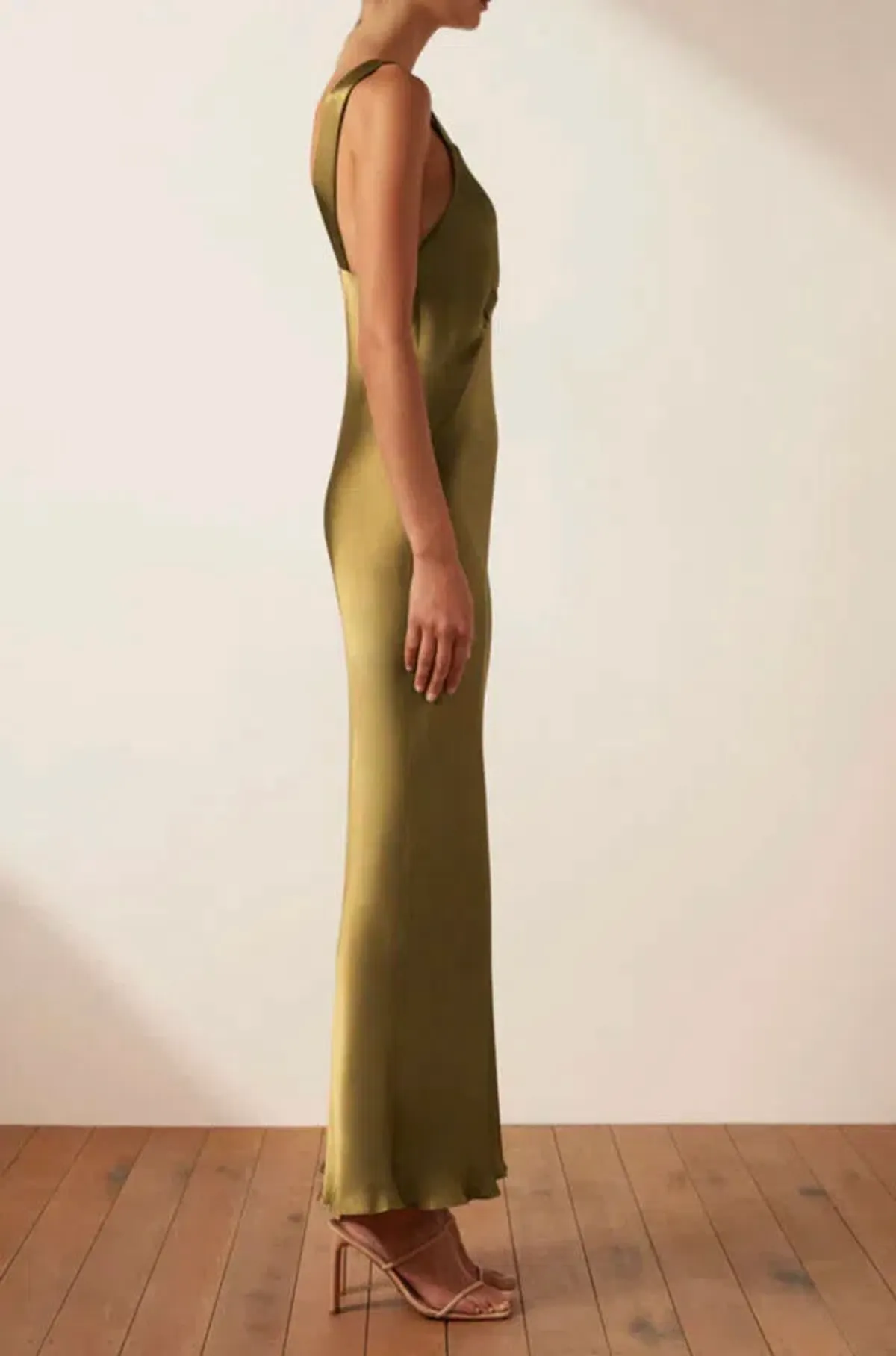 Shona Joy Giorgia Plunged Midi Dress in Olive Oil Size 10 - Image 4