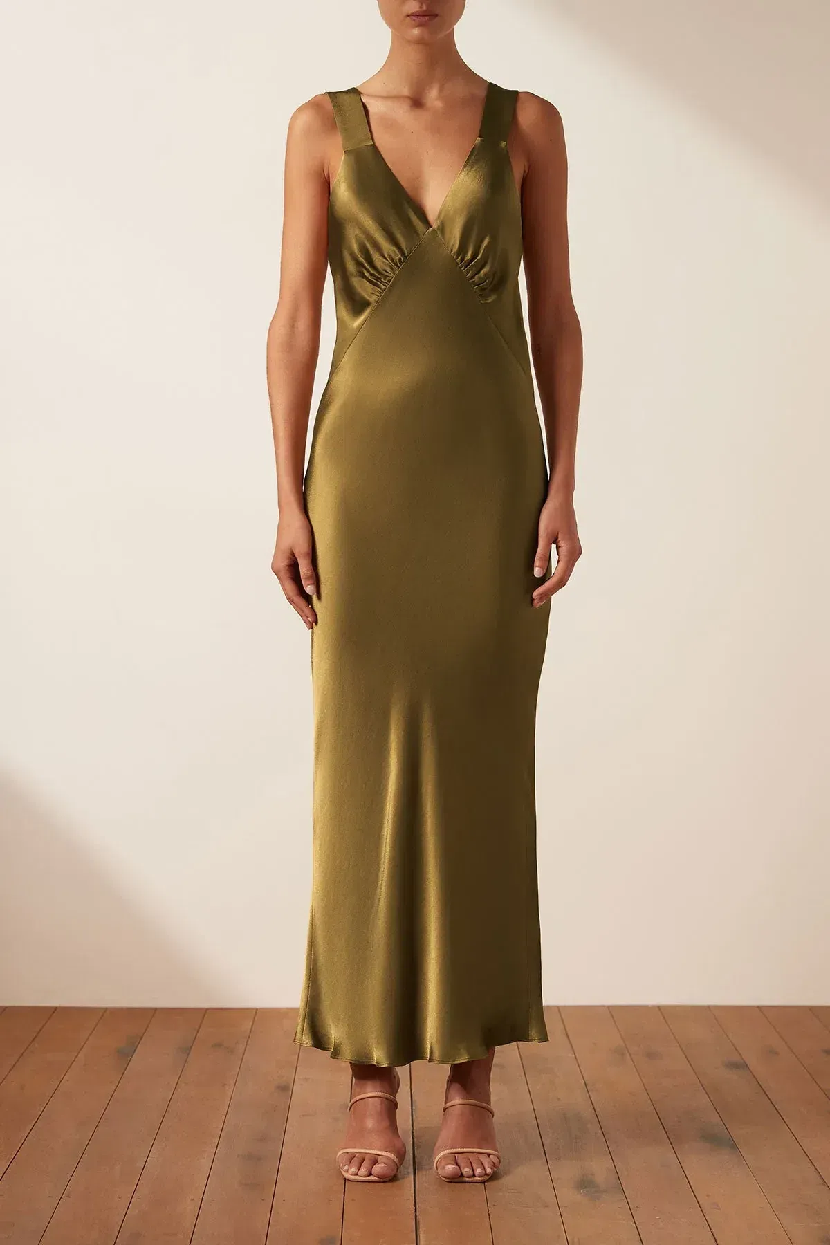 Shona Joy Giorgia Plunged Midi Dress in Olive Oil Size 10 - Image 5