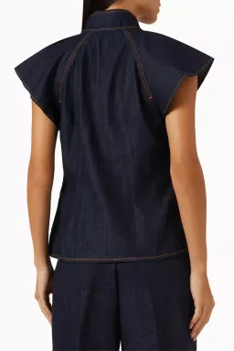 Zimmermann Crush Flutter Sleeve Shirt in Night Sky Size AU 12 for rent on The Volte - image 3