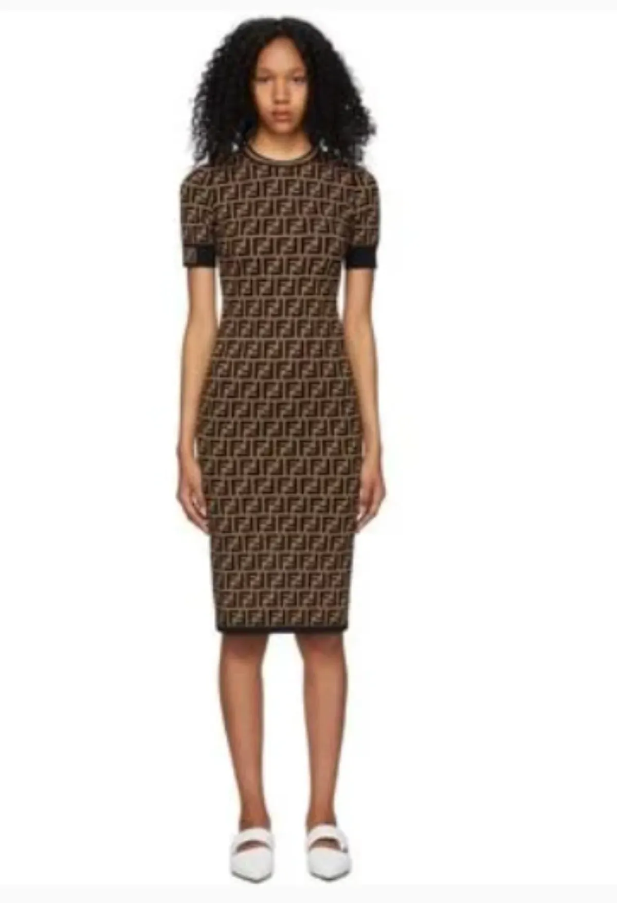 Fendi Knit Dress Midi Brown Size 10 - Image 3