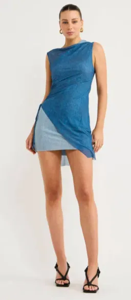 Bec and Bridge Hayden Asym Mini Dress in Spliced Denim Size 8 for rent on The Volte - image 1