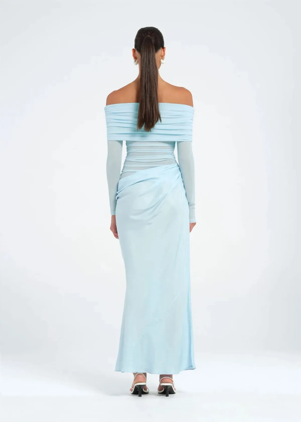 Benni Yasmin Off Shoulder Maxi Dress Baby Blue Size 8 - Image 3