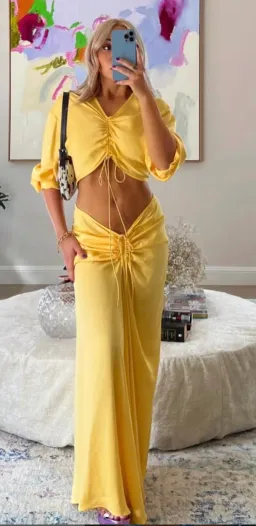 Christopher Esber Ruched Cutout Stretch Jersey Maxi Dress in Yellow Size AU 10 for rent on The Volte - image 1