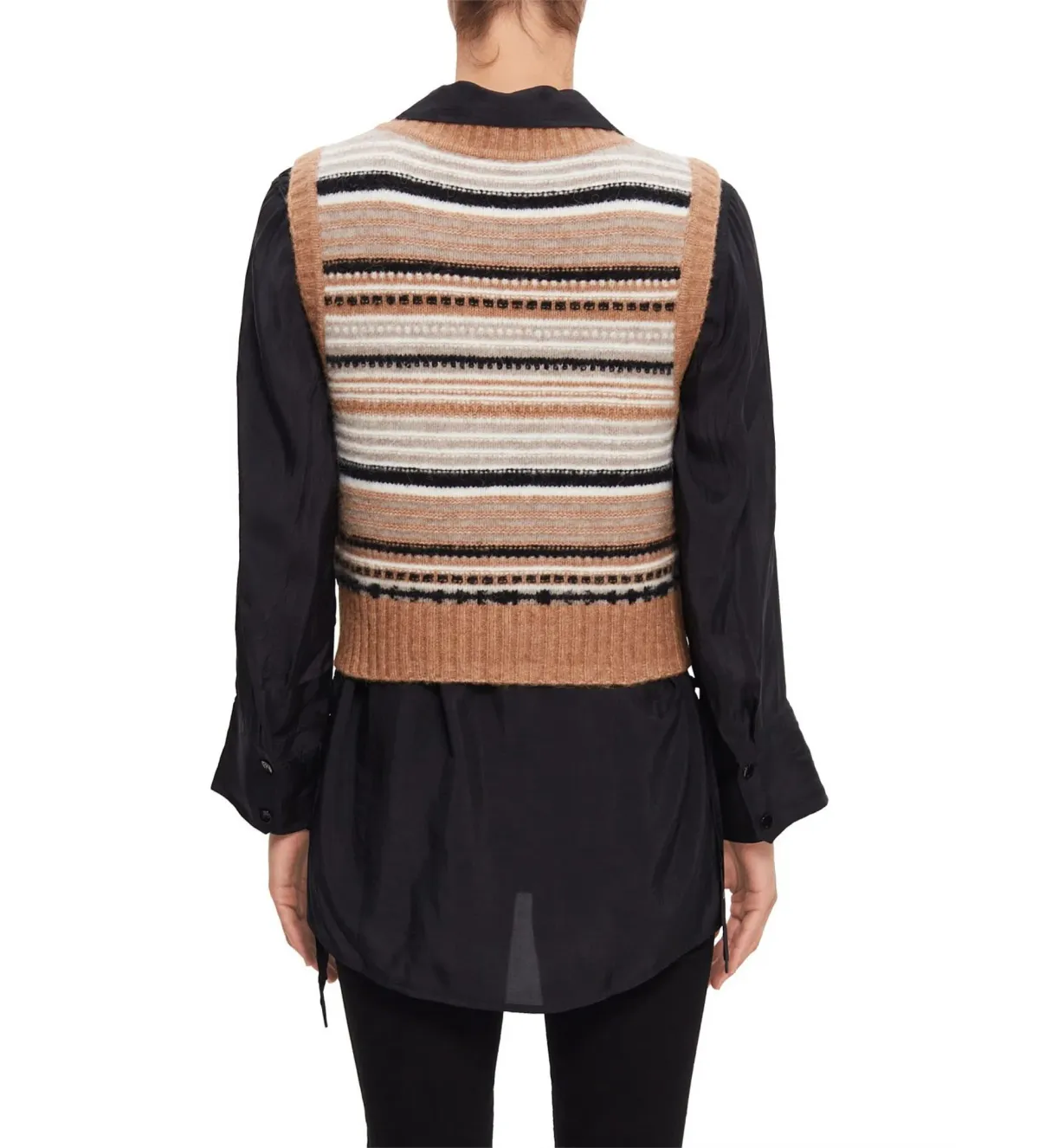 Ganni V-Neck Soft Wool Stripe Sleeveless Vest Size L/ AU 12  - Image 4