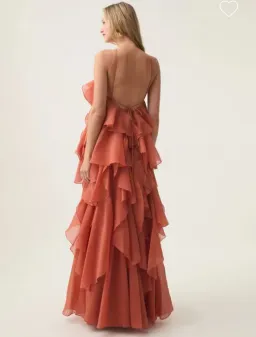 Aje Pandorea Layered Maxi Dress Coral Clay Size AU 8 for rent on The Volte - image 2