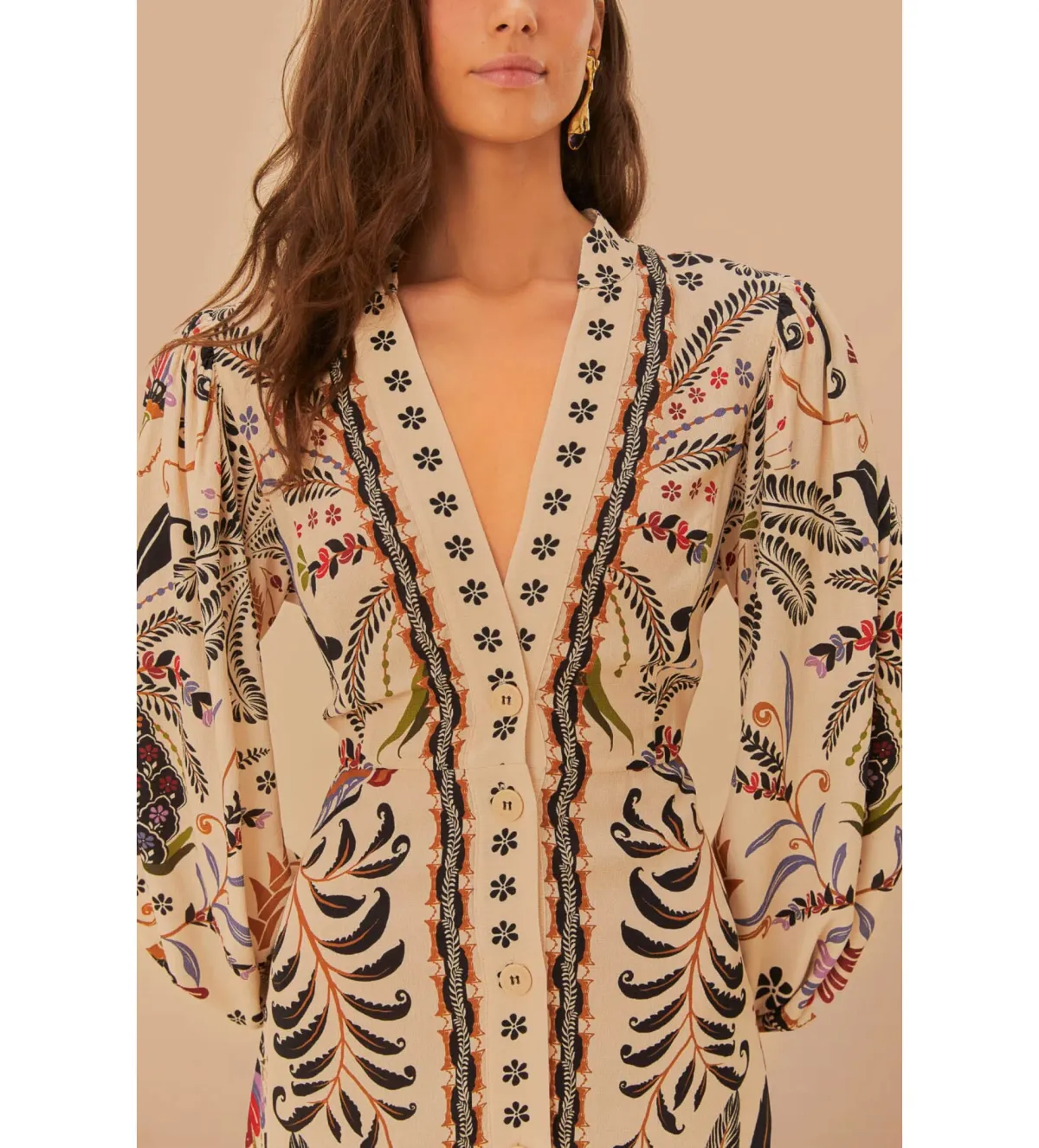 Farm Rio Sand Classic Nature Maxi Dress in Beige Size L/ AU 16  - Image 3