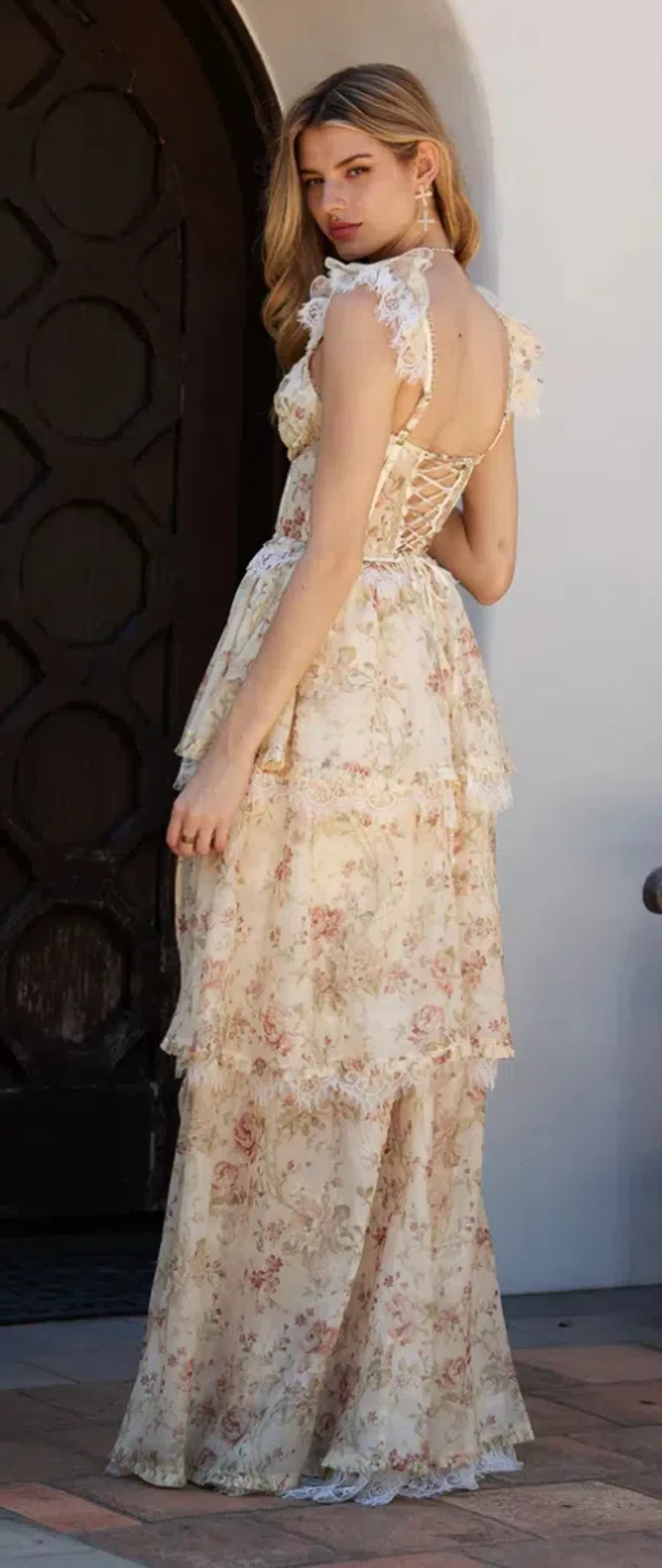 V. Chapman Jolie Corset Ruffle Lace Maxi Gown Size 8 - Image 2