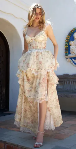 V. Chapman Jolie Corset Ruffle Lace Maxi Gown Size 8 for rent on The Volte - image 1