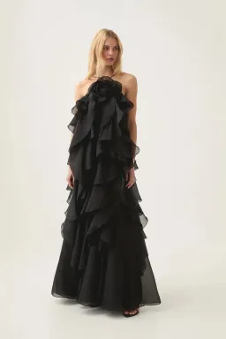 Aje Pandorea Layered Maxi Dress in Black Size 12 for rent on The Volte - image 2