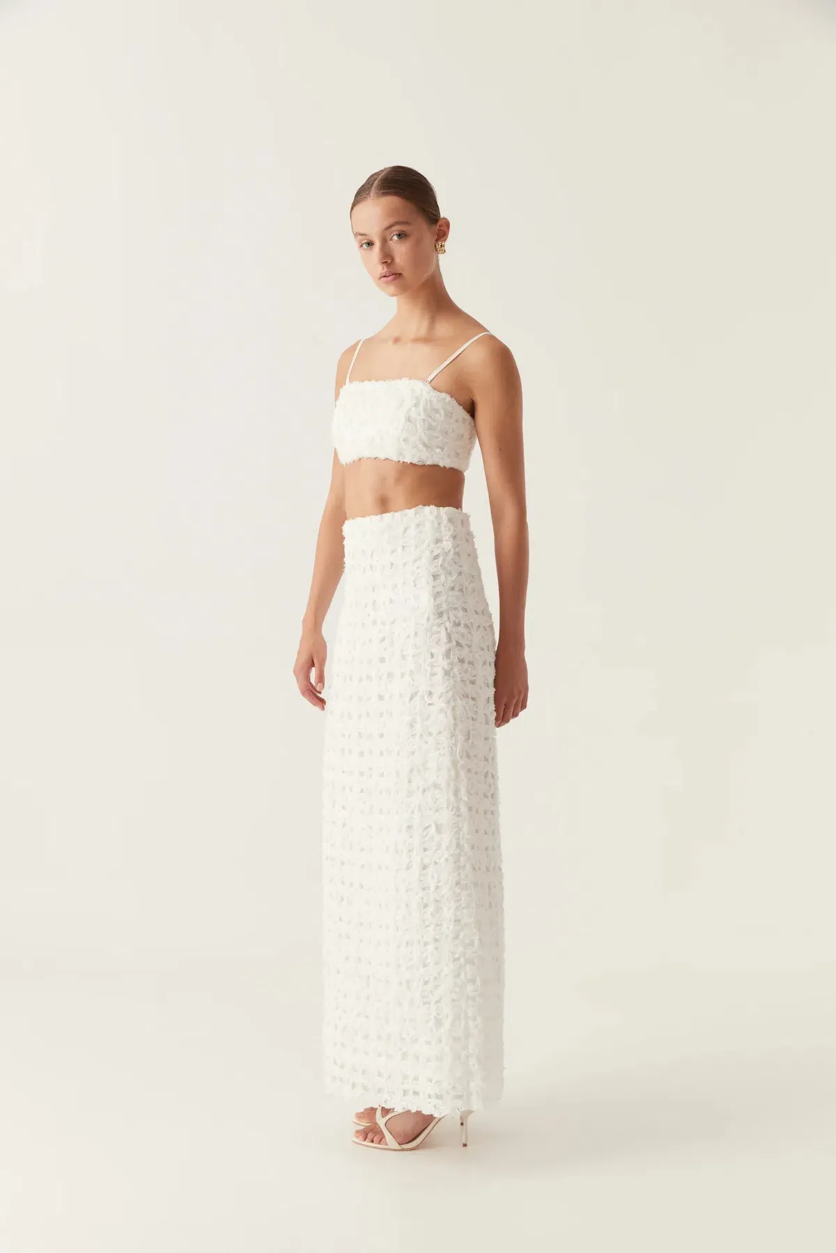 Aje Quintette Textured Midi Skirt and Bralette Set in Ivory Size 12 - Image 4