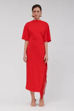 Suboo Carmen Batwing Fringe Maxi Dress Red Size AU 10 for rent on The Volte - image 1