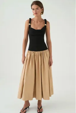 Aje Halcyon Knit Midi Dress Black/Sand Brown Size AU 8 for rent on The Volte - image 2