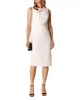 Karen MIllen Cutout Belted Sheath Dress In Ivory Size AU 6 for rent on The Volte - image 1