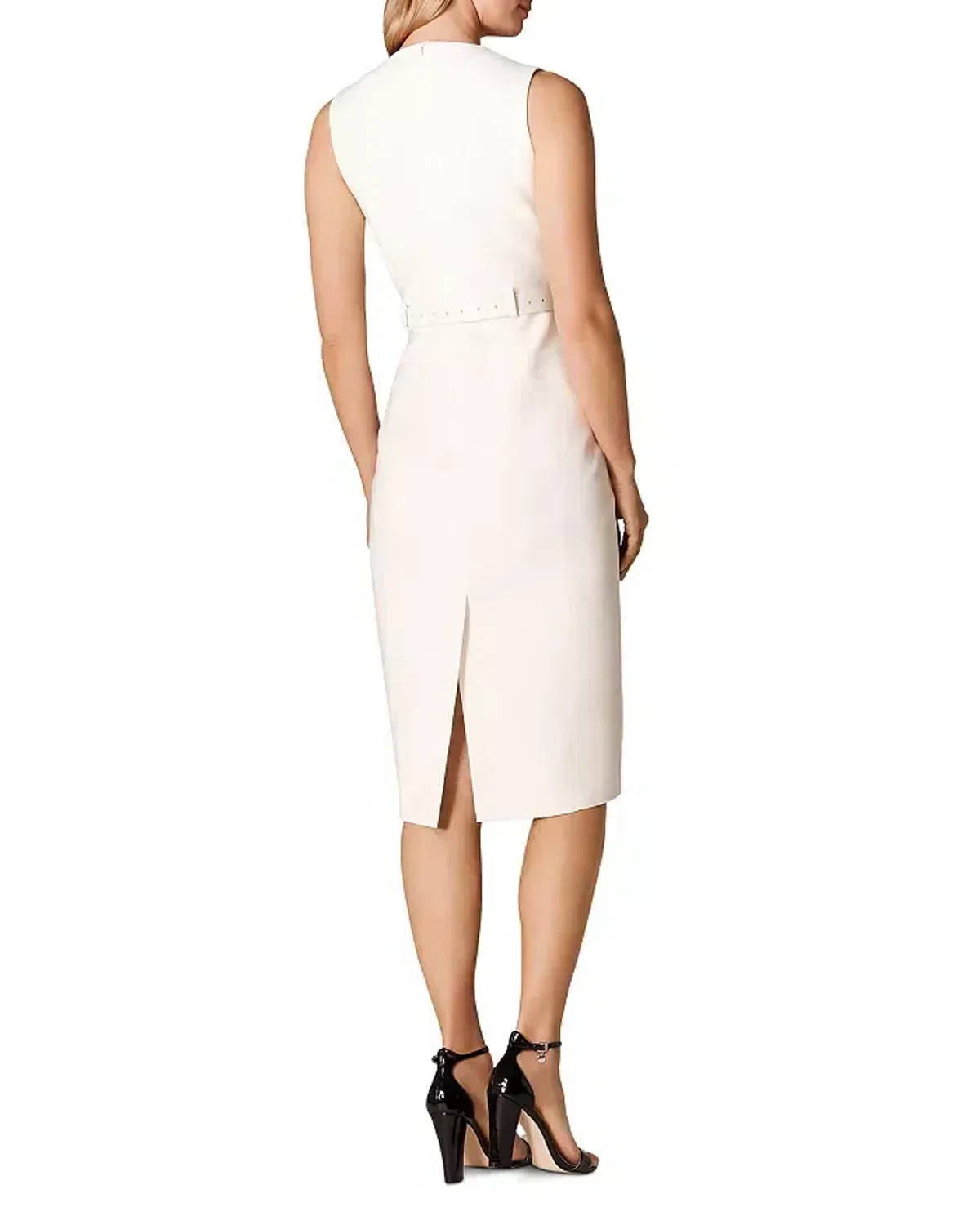 Karen MIllen Cutout Belted Sheath Dress In Ivory Size AU 6 - Image 2