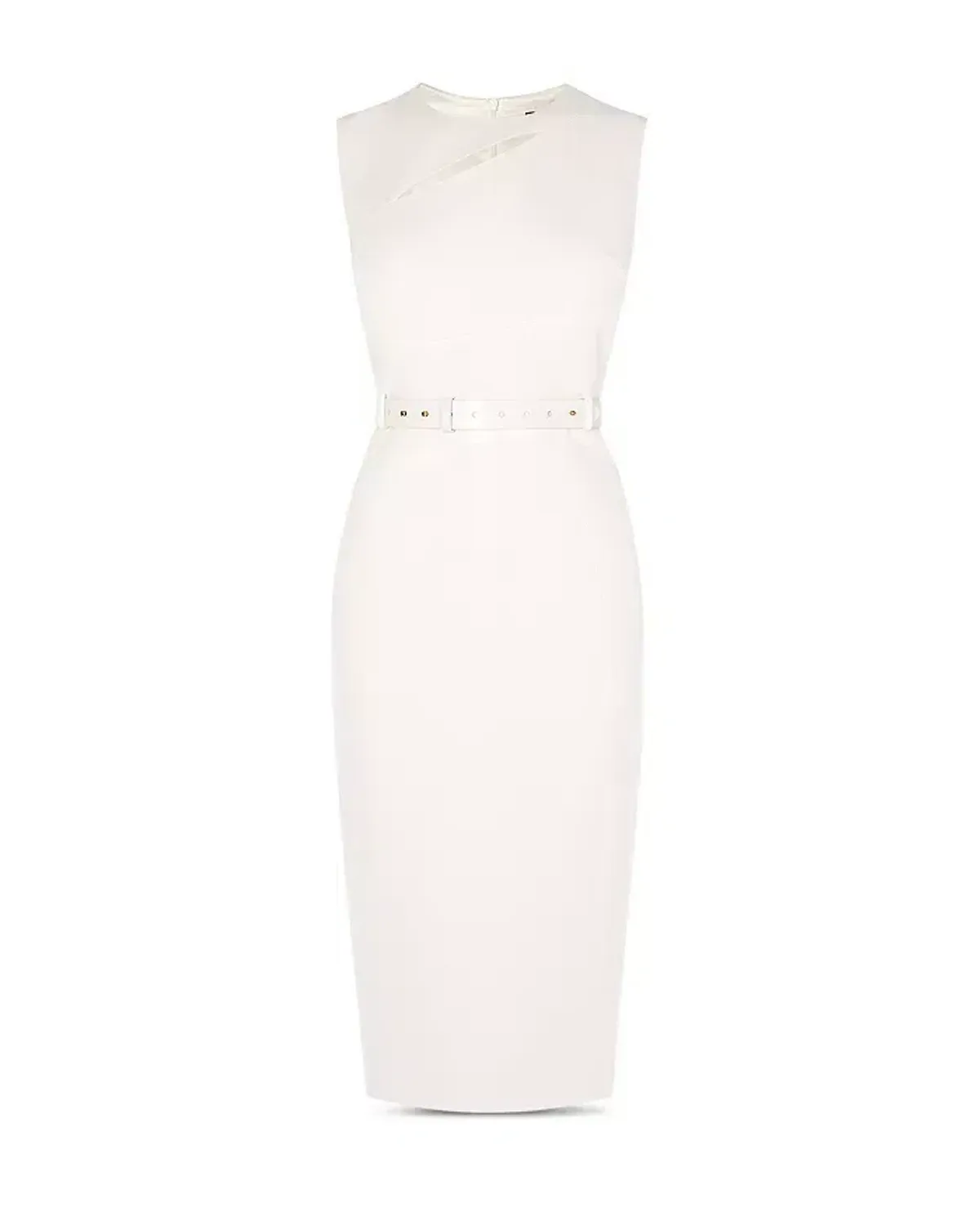 Karen MIllen Cutout Belted Sheath Dress In Ivory Size AU 6 - Image 4