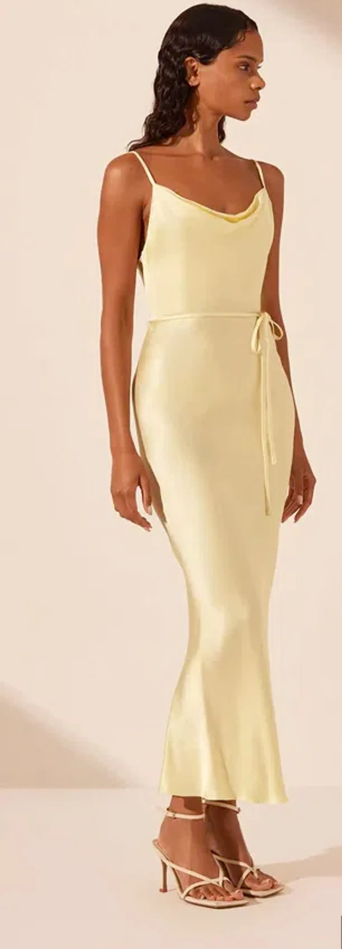 La Lune Bias Cowl Midi Dress Lemon Size 10 - Image 3