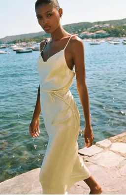 La Lune Bias Cowl Midi Dress Lemon Size 10 for rent on The Volte - image 2