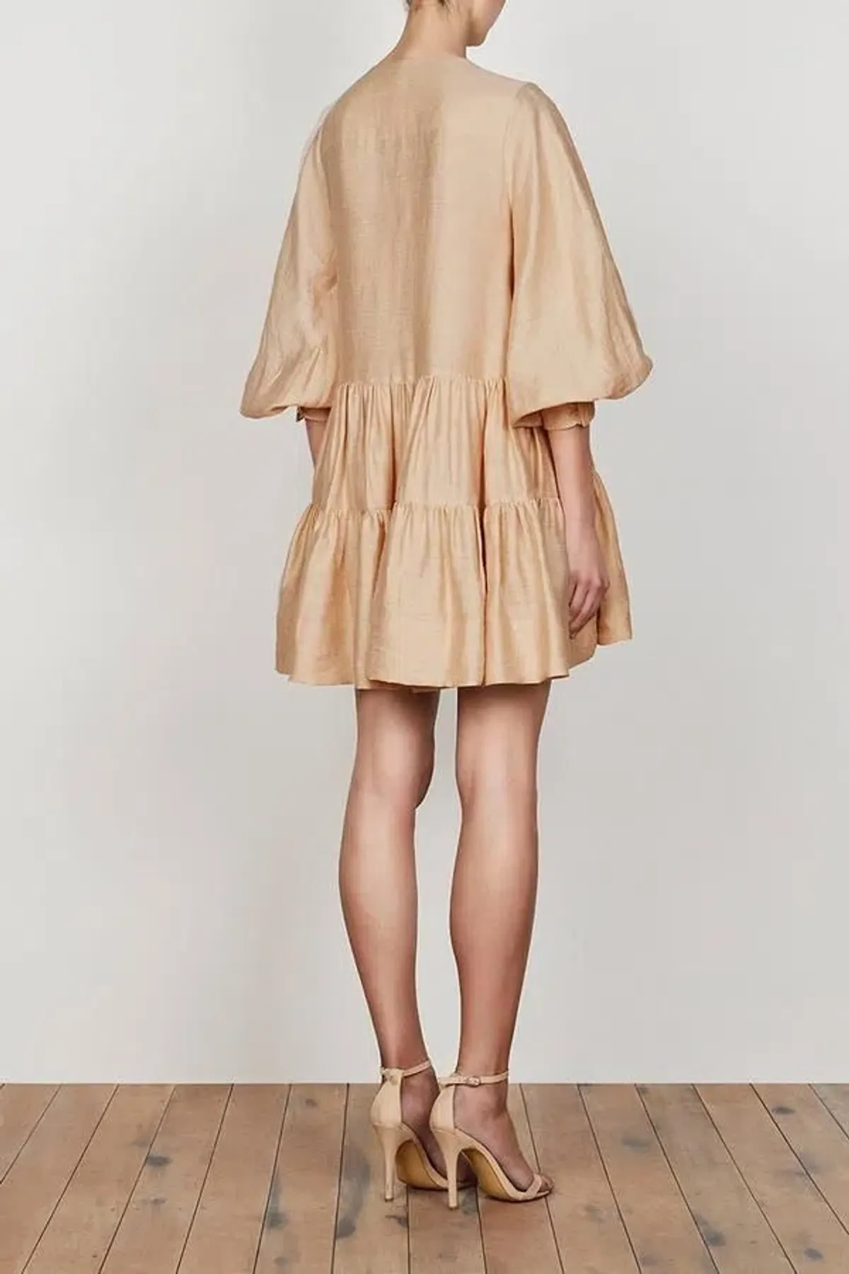 Shona Joy Savoye Linen Tuxedo Shirt Dress Biscuit Size10 - Image 3