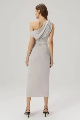MISHA Nyra Midi Dress Silver Cloud Size 6/XS for rent on The Volte - image 2