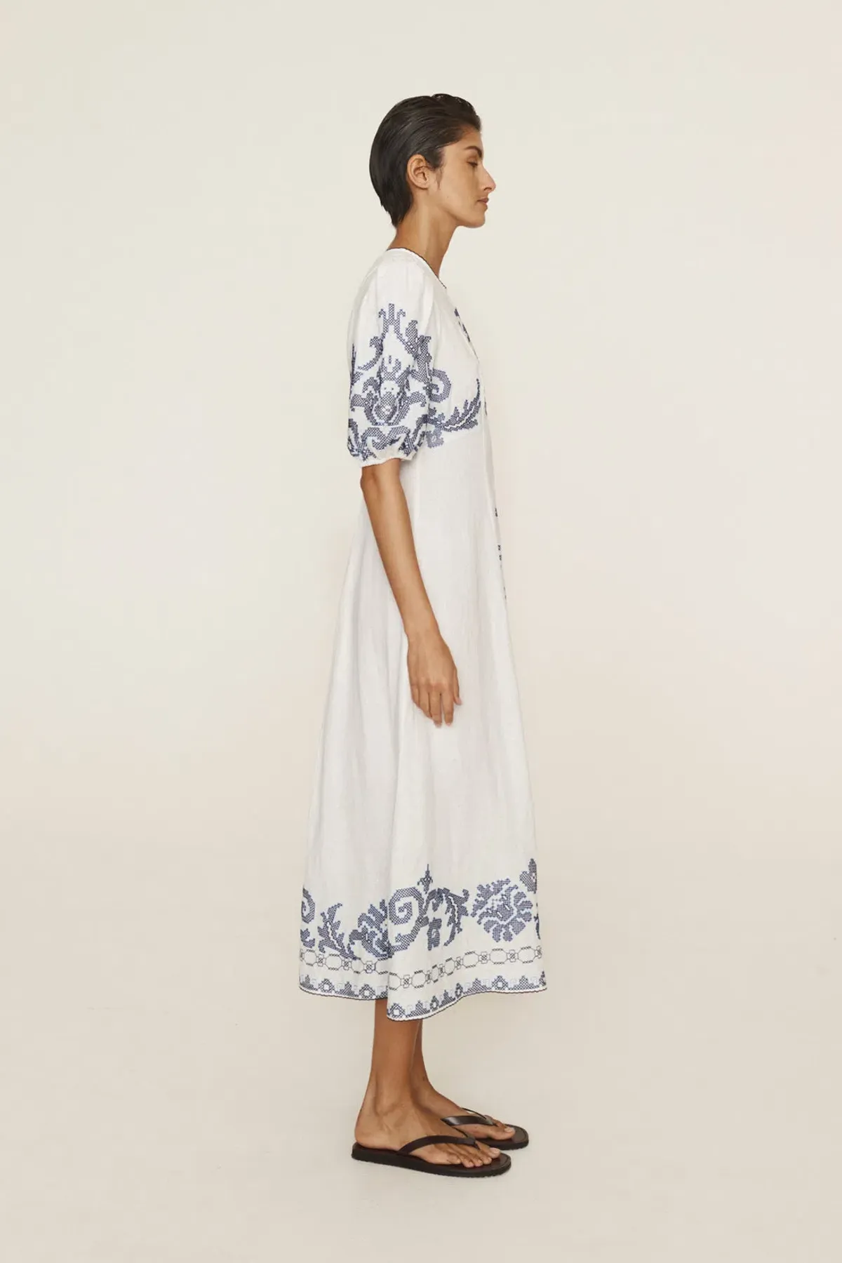 Alemais Hazel Embroidered Midi Dress White Print Size 14  - Image 4