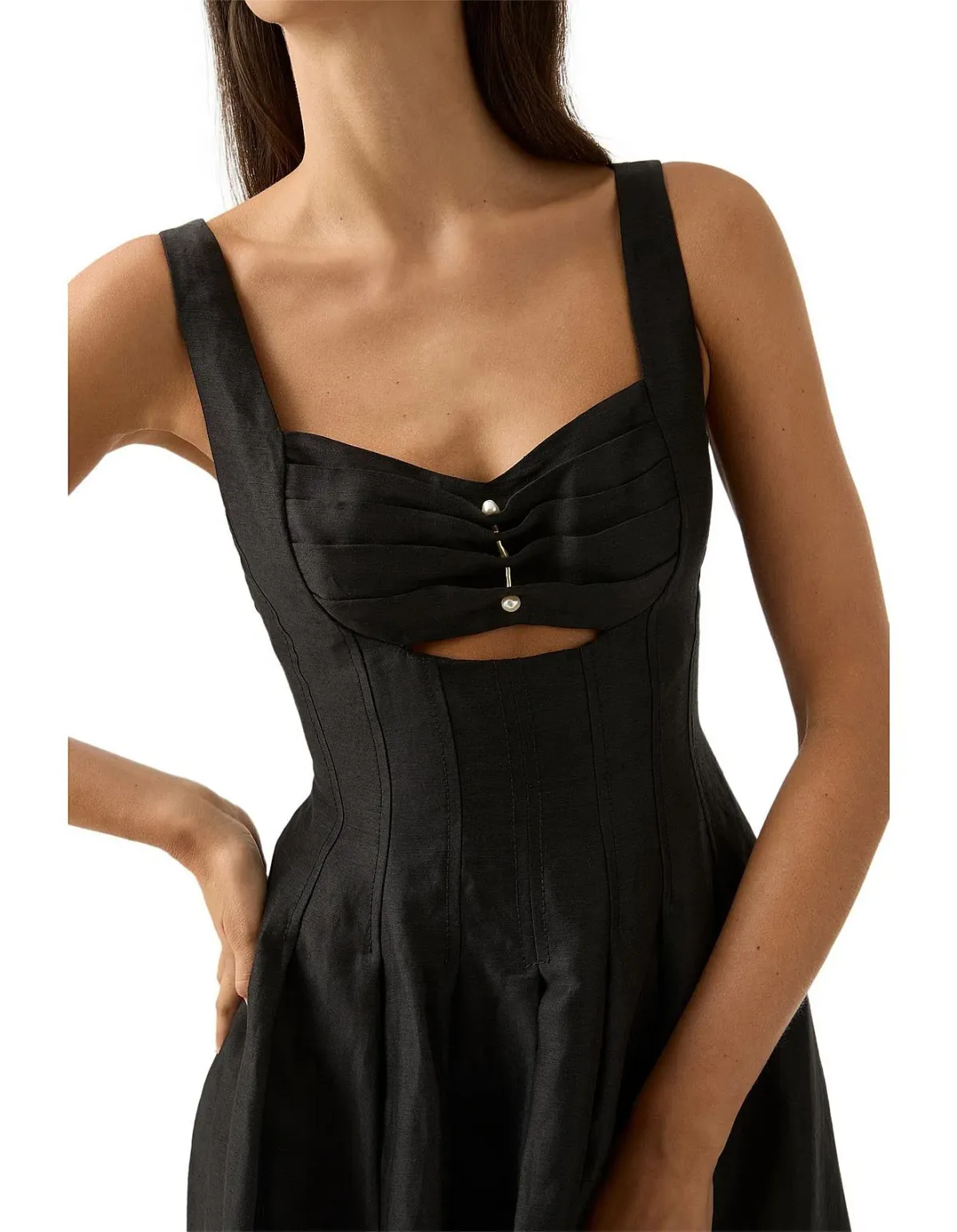 AJE Divinity Pearl Pin Midi Dress Black Size AU 6 - Image 3